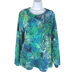 L.L. Bean Rash Guard Swim Shirt Womens XL Long Sleeve Palm Leaf Print TP-3832